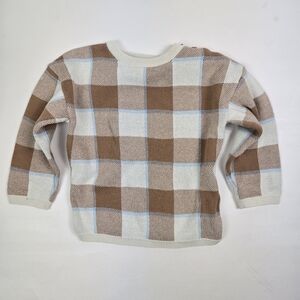 H&M Kids Cream, Tan & Light Blue Check Plaid Light Knit Sweater 1.5 - 2Y